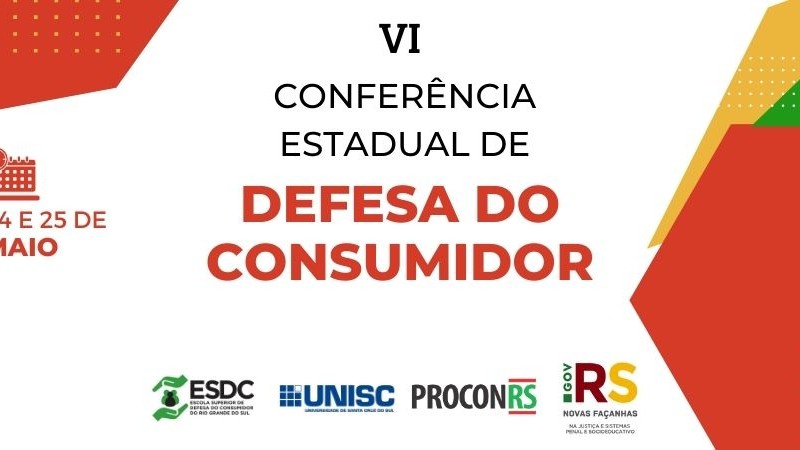 ilustração com figuras abstratas em vermelho, amarelo e verde, e com as palavras: sexta conferência estadual do consumidor